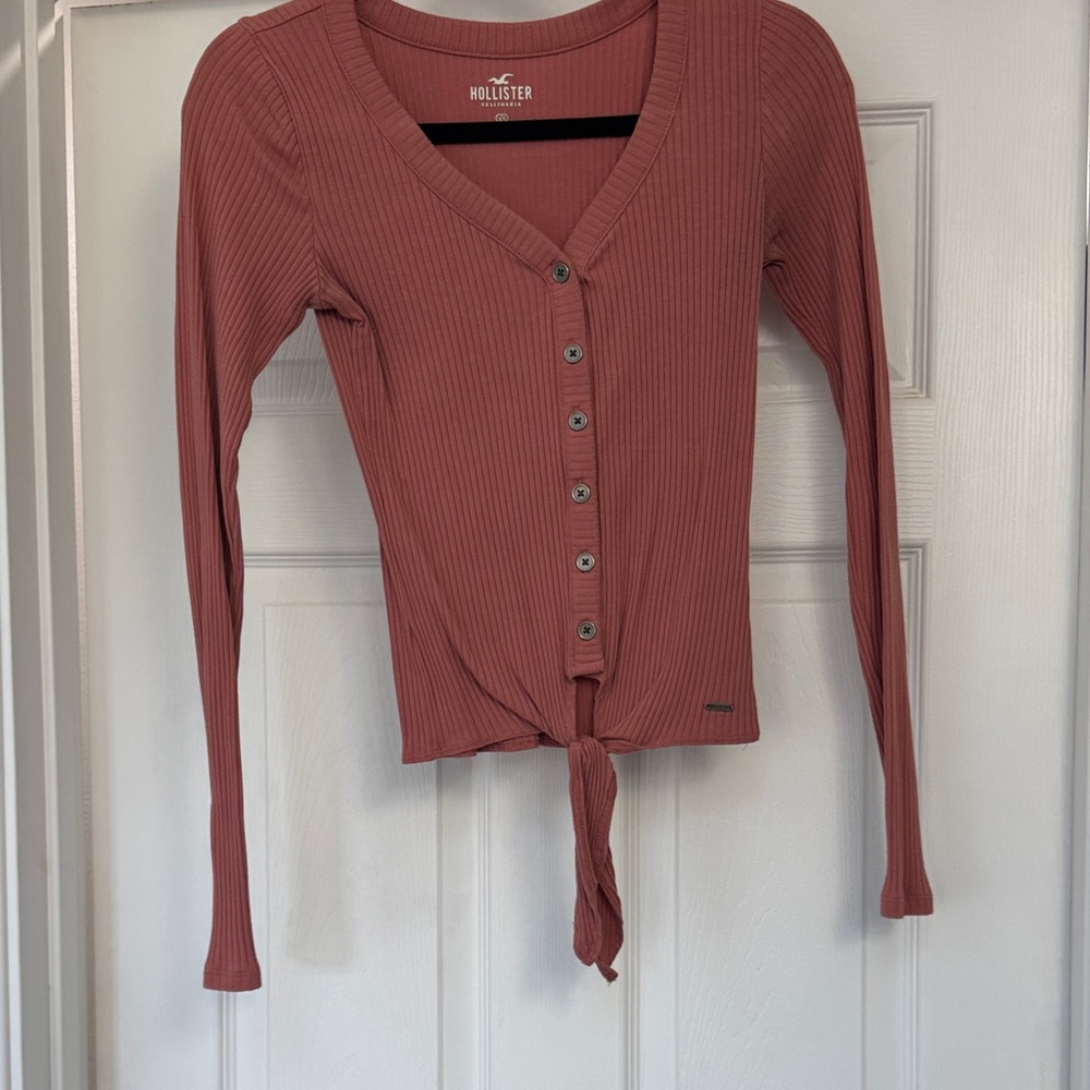 Hollister Women's Button-Down Ribbed Top - Rust